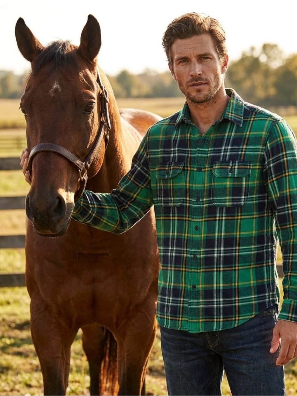American Eagle Outfitters Green and Black Plaid Shirt